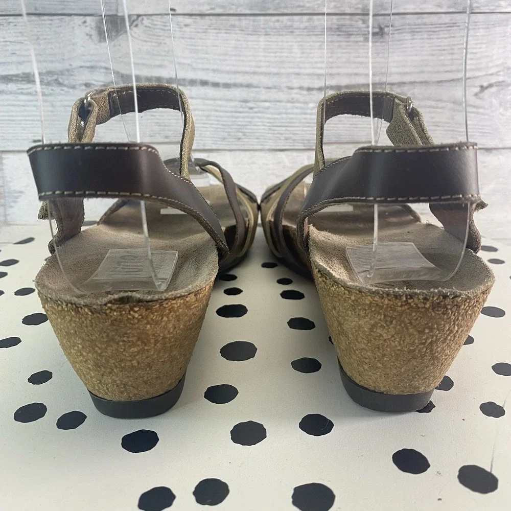Munro Eden Wedge Sandals Womens 8 Brown Metallic Leather Strappy Comfort Shoes